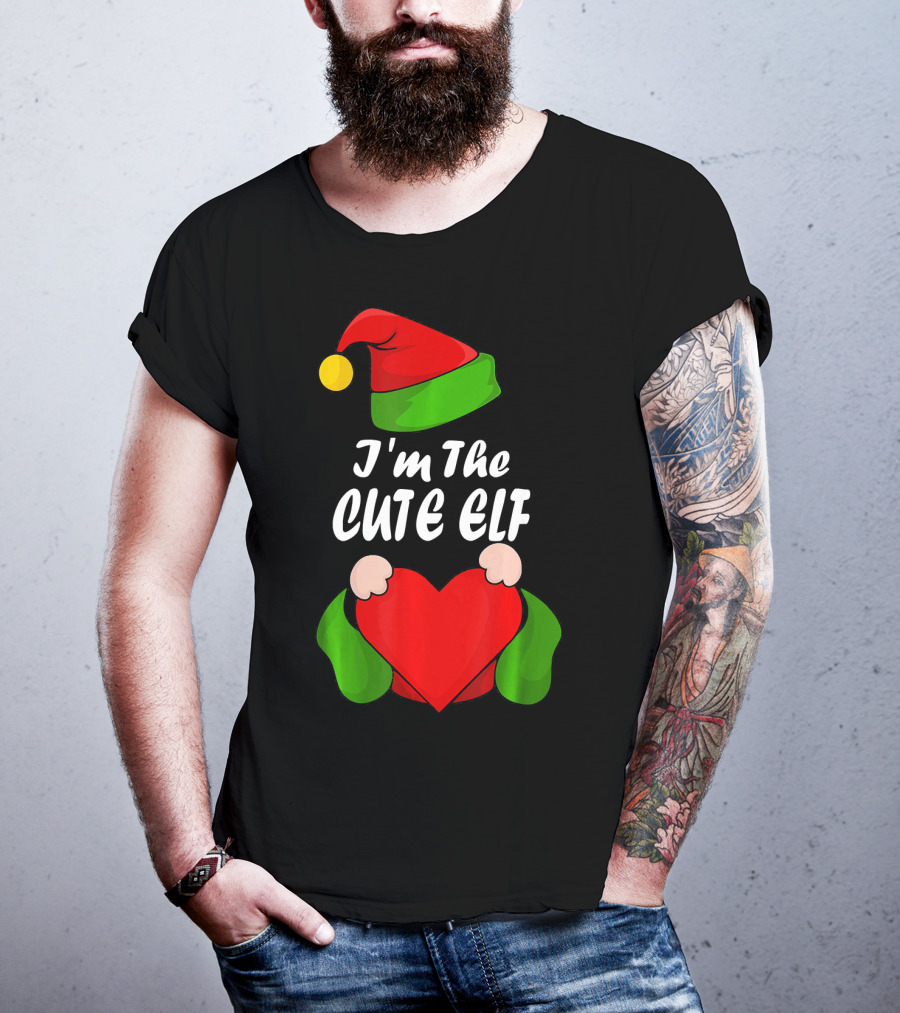 I'm The Cute Elf Red Heart Christmas Hat T-Shirt