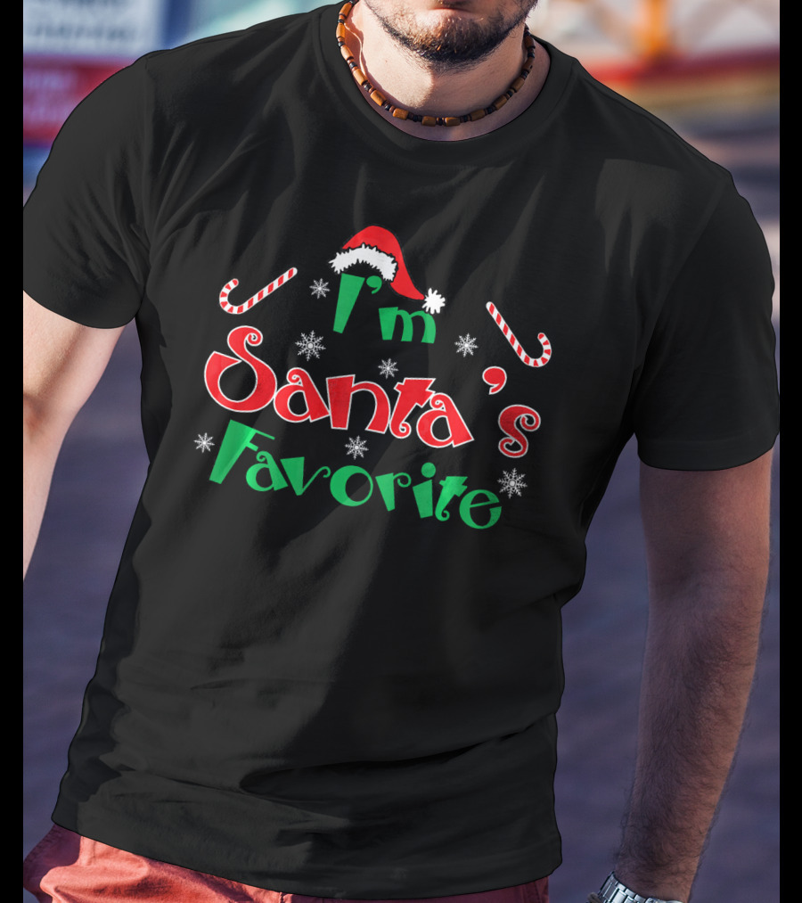 I'm Santa's Favorite Christmas Hat Candy Canes Snowflakes T-Shirt