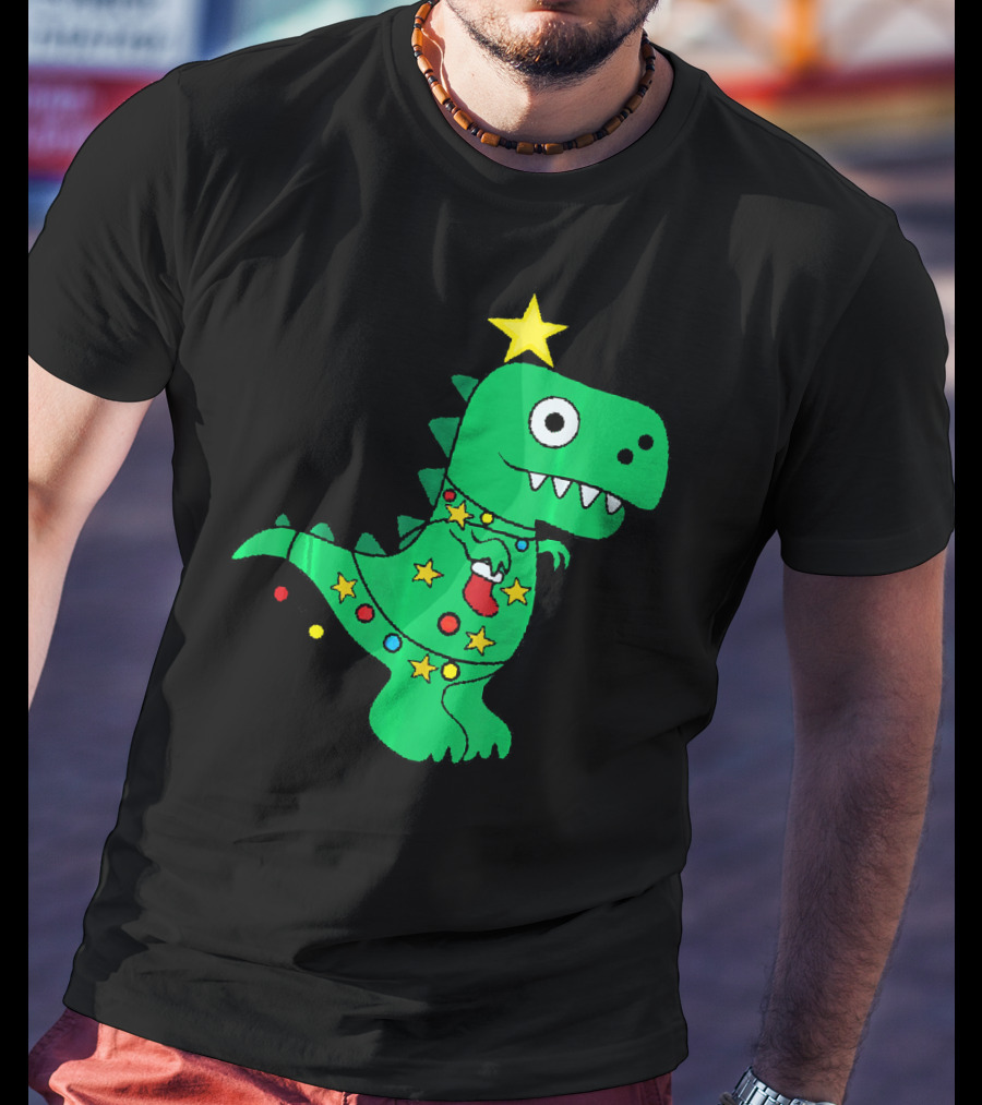 Christmas Dinosaur Rex With Star And Lights T-Shirt