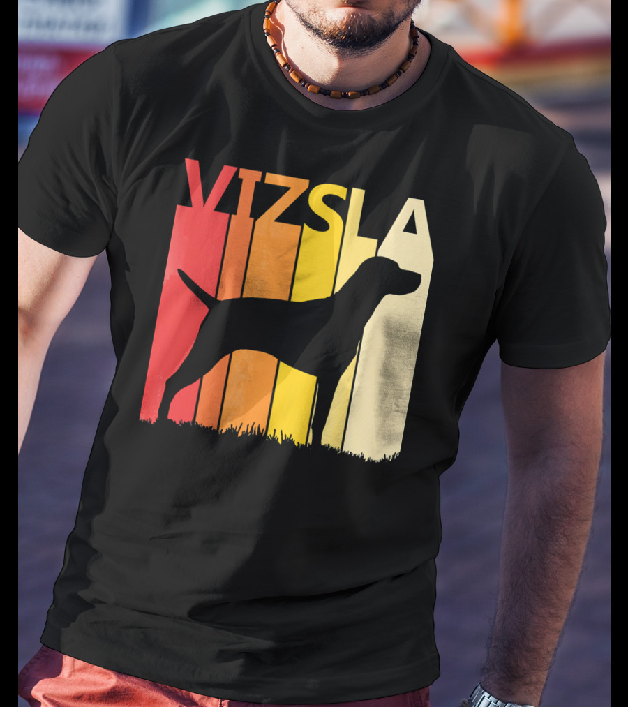 Retro Vizsla Dog Silhouette With Gradient Stripes T-Shirt