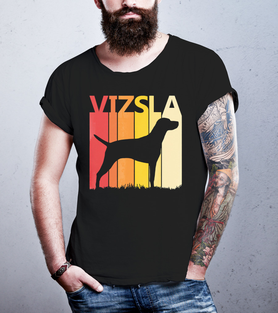 Retro Vizsla Dog Silhouette With Gradient Stripes T-Shirt