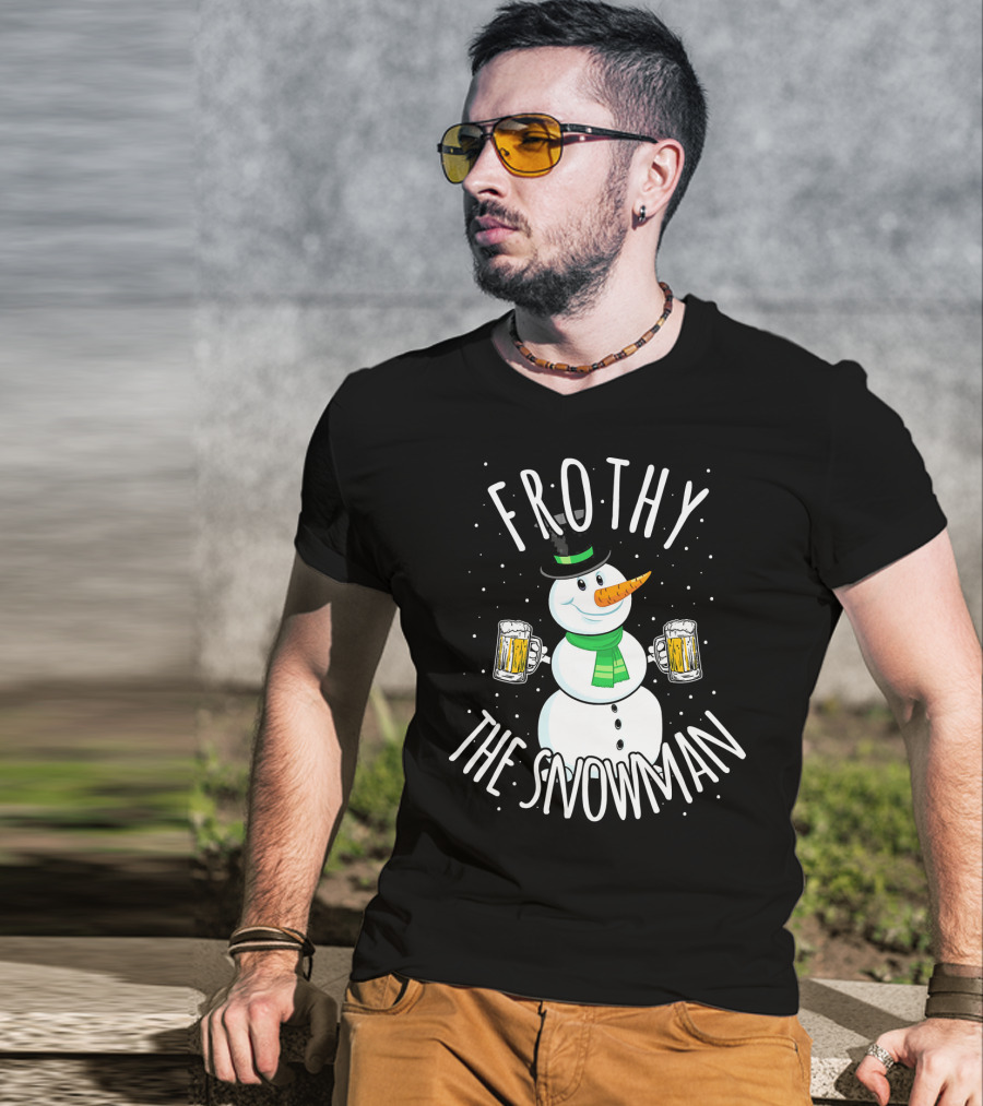 Frothy The Snowman Funny Christmas Beer T-Shirt