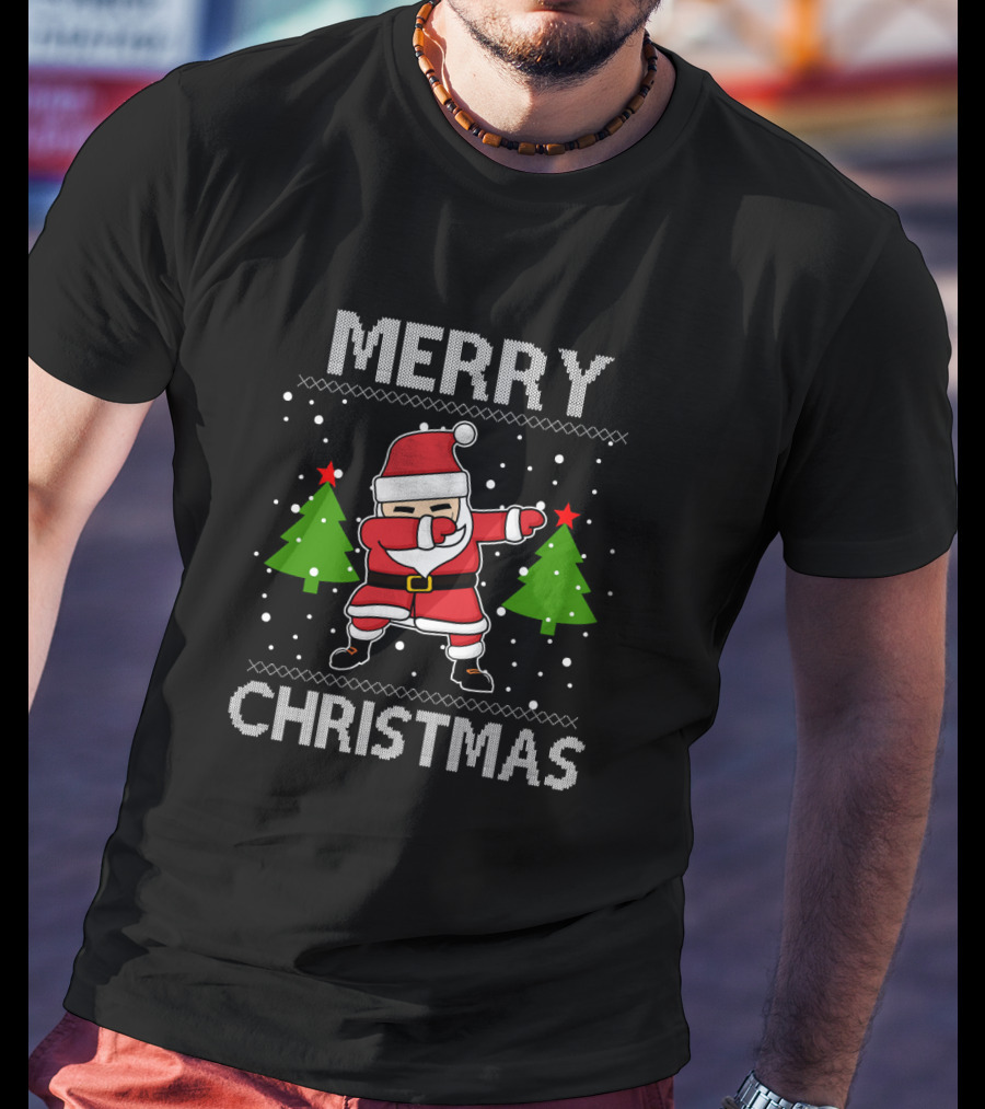 Merry Christmas Santa Dabbing With Christmas Trees T-Shirt