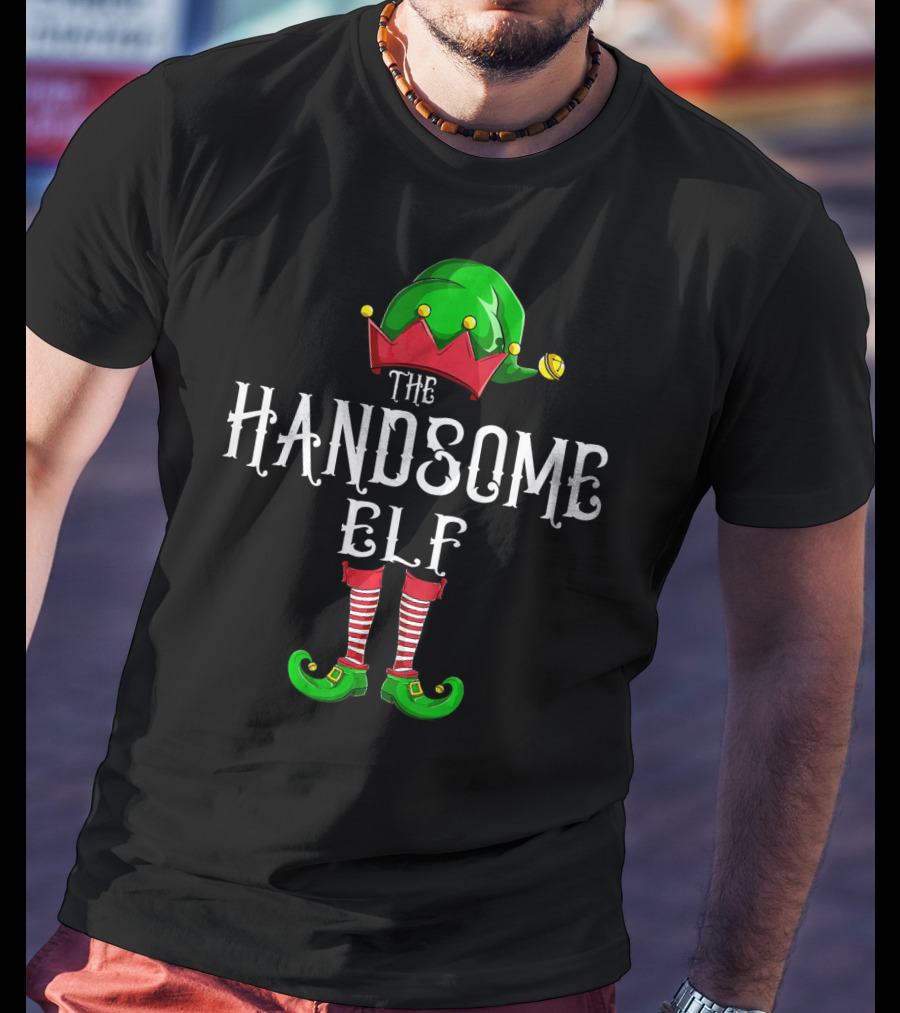The Handsome Elf Christmas Costume Hat And Shoes T-Shirt
