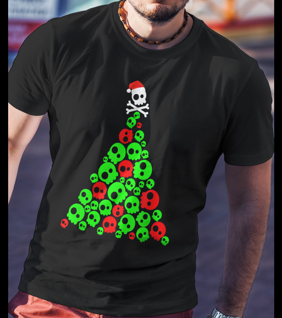 Christmas Santa Skull Tree Holiday T-Shirt