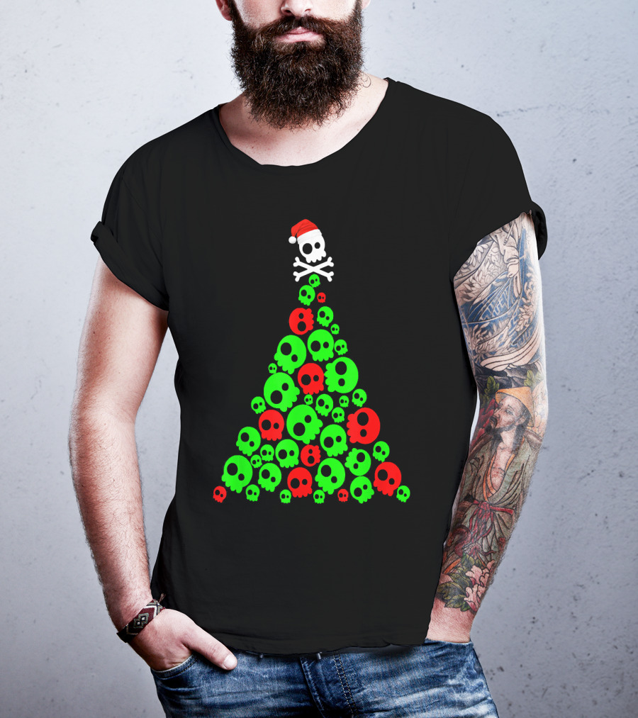 Christmas Santa Skull Tree Holiday T-Shirt