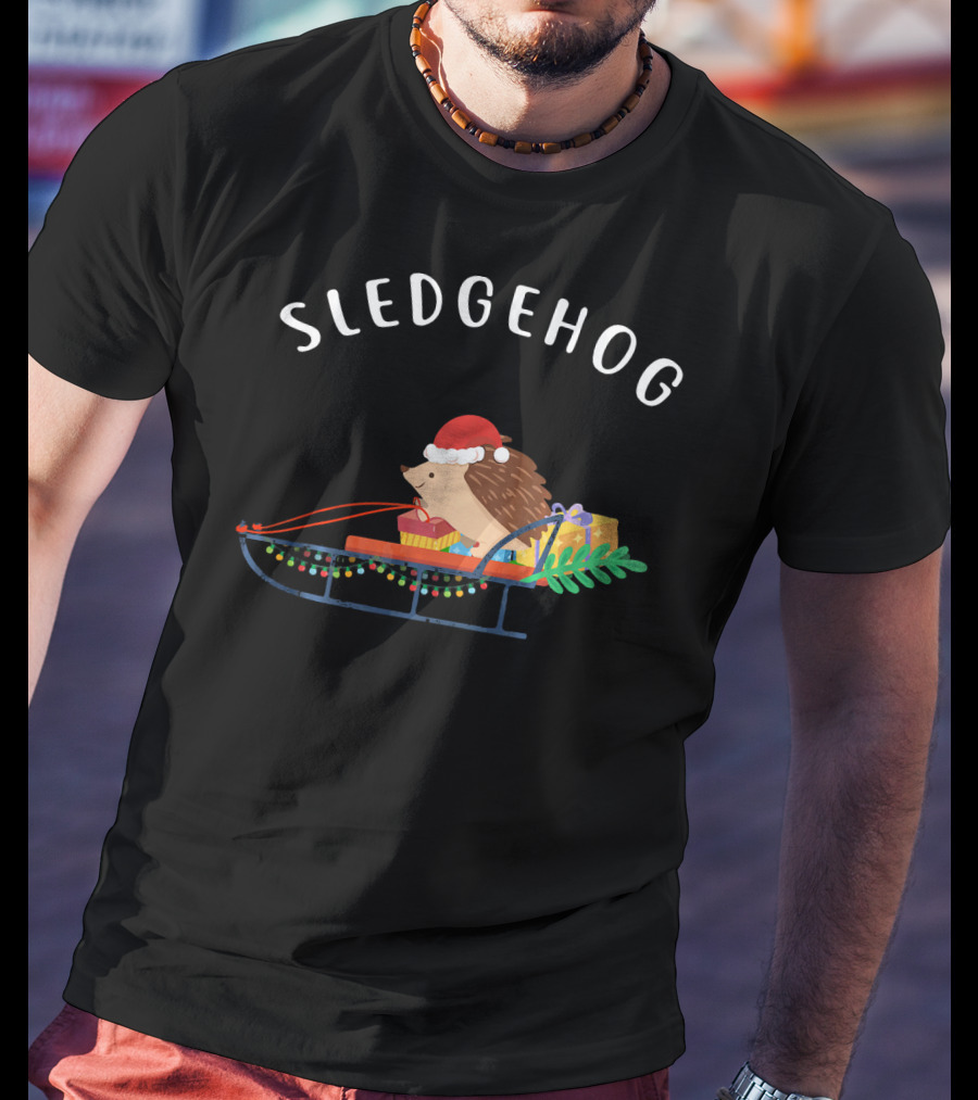 Sledgehog Santa Hedgehog On Christmas Sled With Presents T-Shirt