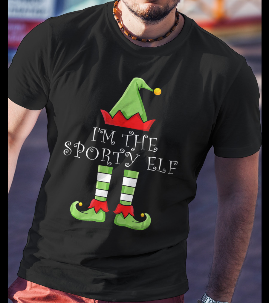I'm The Sporty Elf Christmas Hat And Striped Shoes T-Shirt