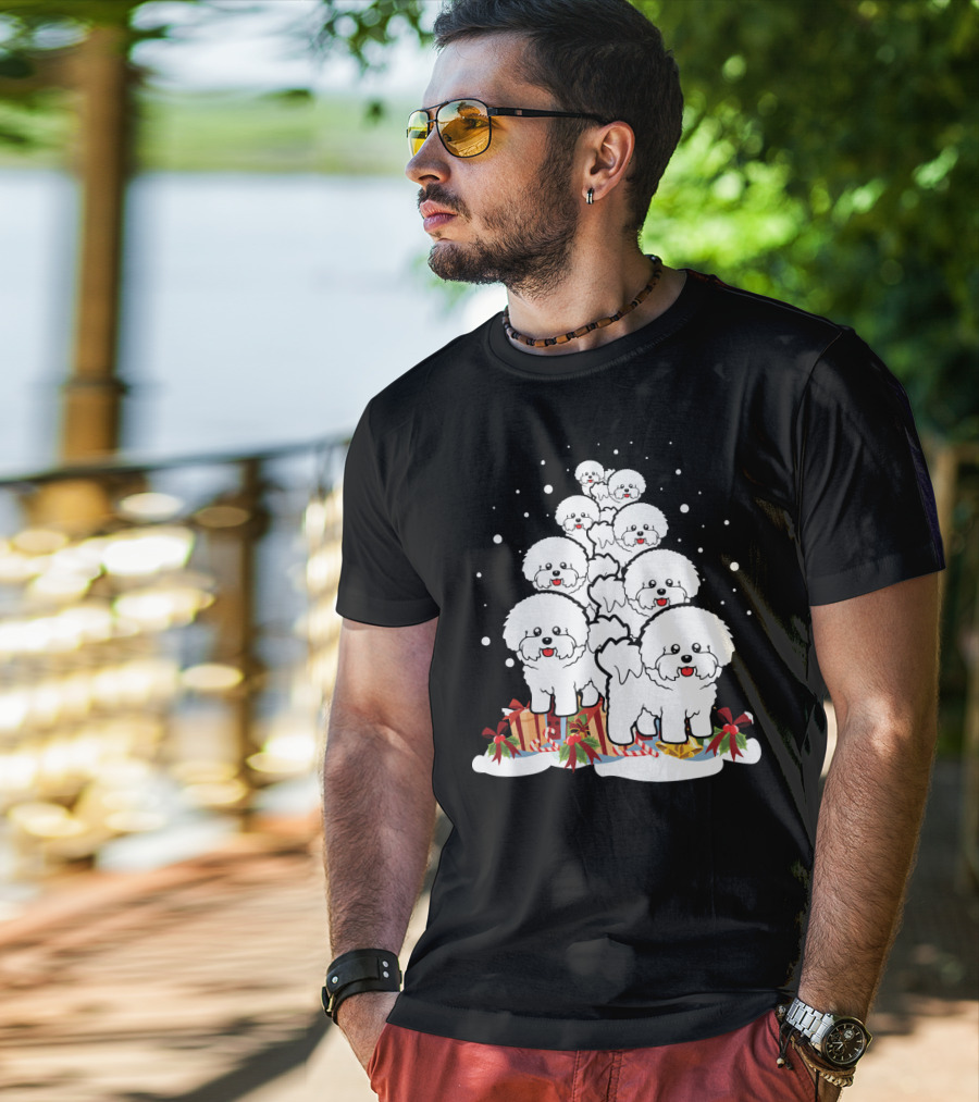 Bichon Frise Christmas Tree With Gifts And Snowflakes T-Shirt