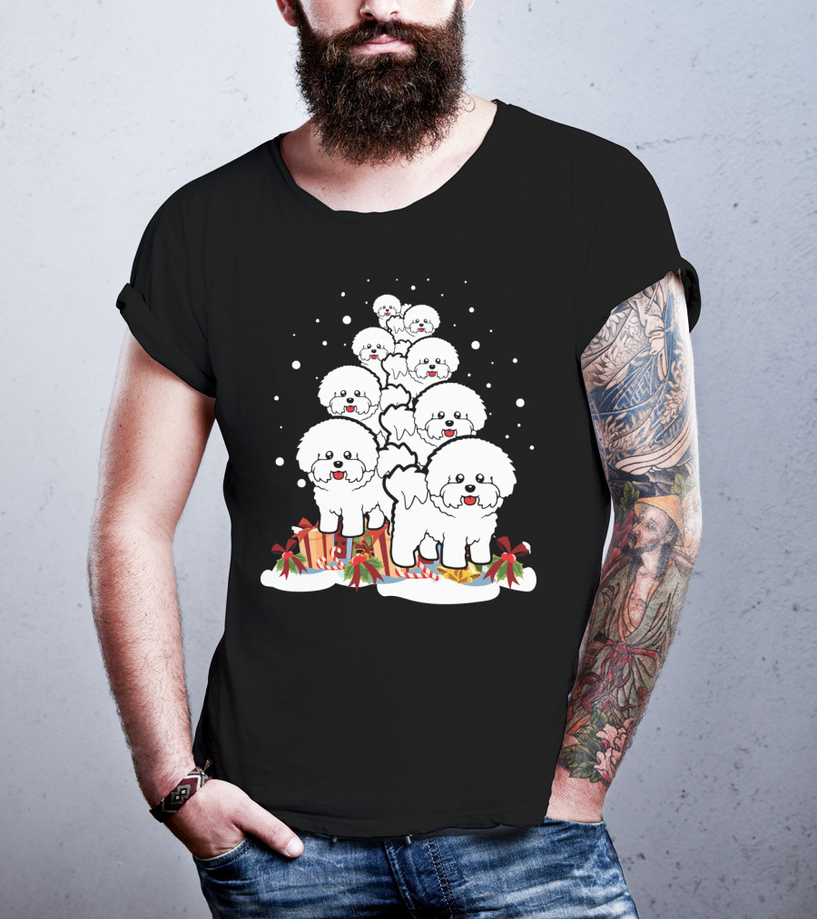 Bichon Frise Christmas Tree With Gifts And Snowflakes T-Shirt