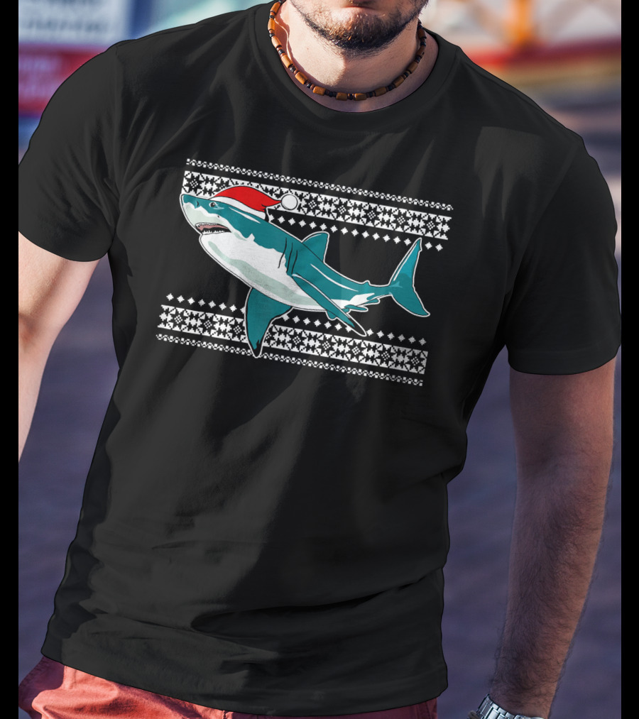 Christmas Shark With Santa Hat Ugly T-Shirt