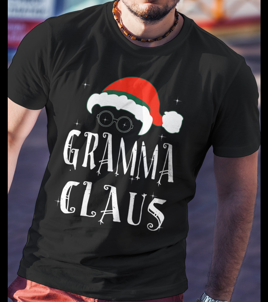 Gramma Claus Matching Family Group Christmas Holiday Santa Hat Glasses T-Shirt
