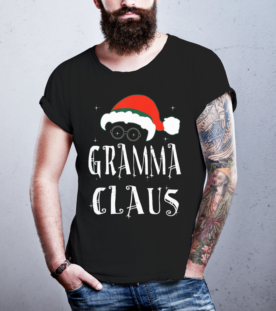 Gramma Claus Matching Family Group Christmas Holiday Santa Hat Glasses T-Shirt