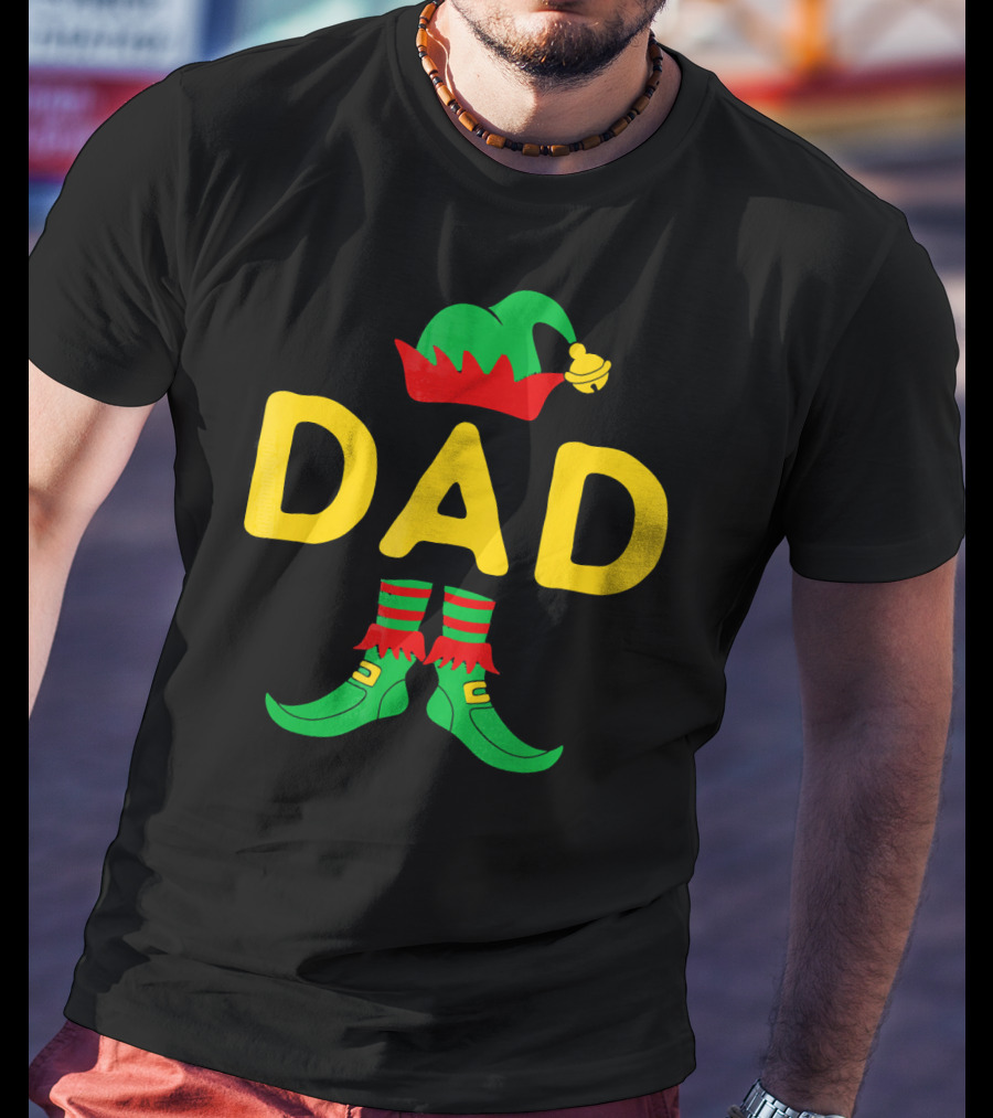 Dad Elf Hat And Boots Festive Christmas Family Mat T-Shirt