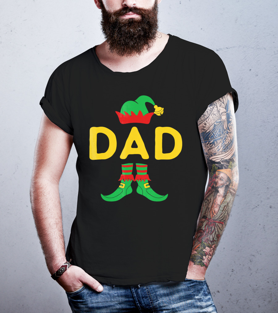Dad Elf Hat And Boots Festive Christmas Family Mat T-Shirt
