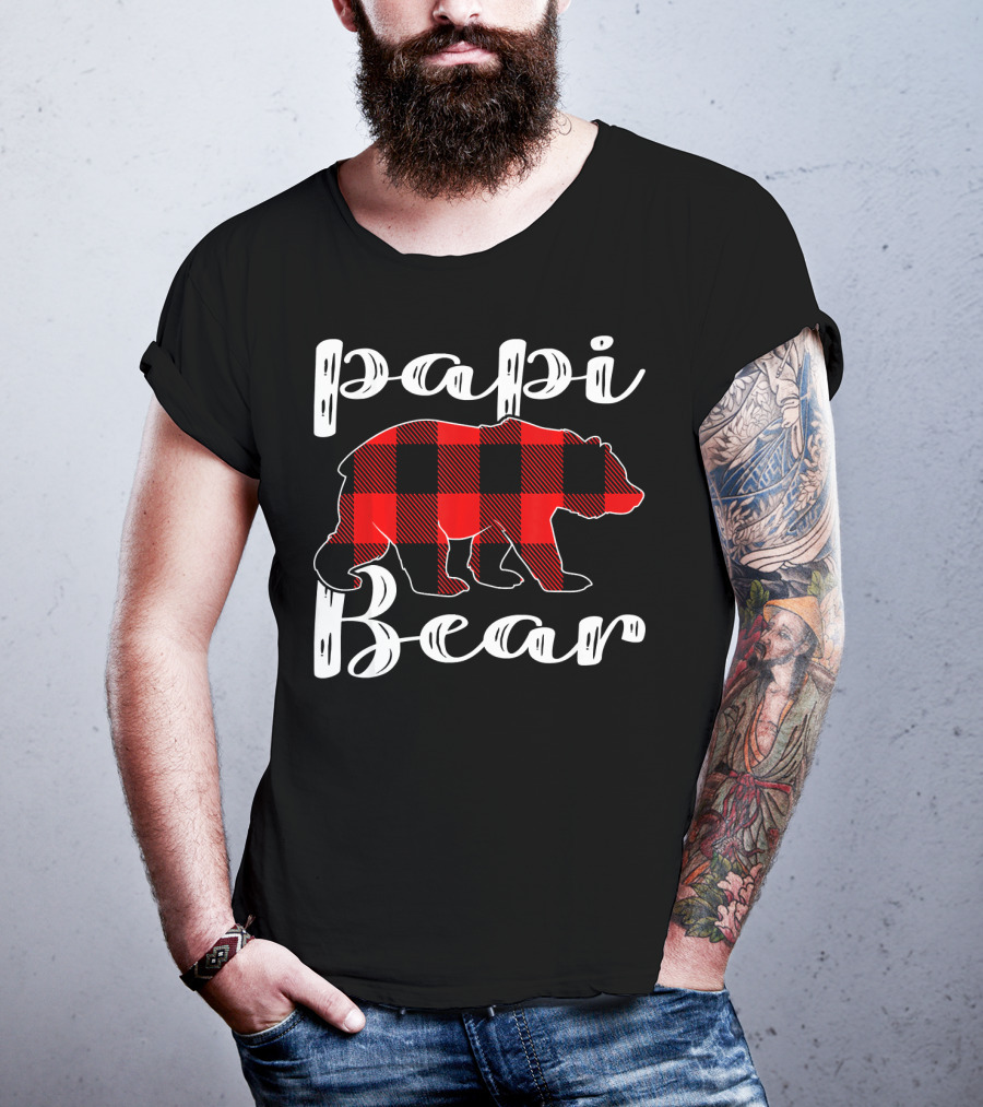 Papi Bear Plaid Christmas Matchin Buffalo Check T-Shirt