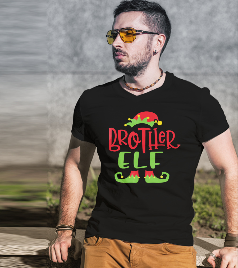 Brother Elf Christmas Hat And Shoes Festive Humor T-Shirt