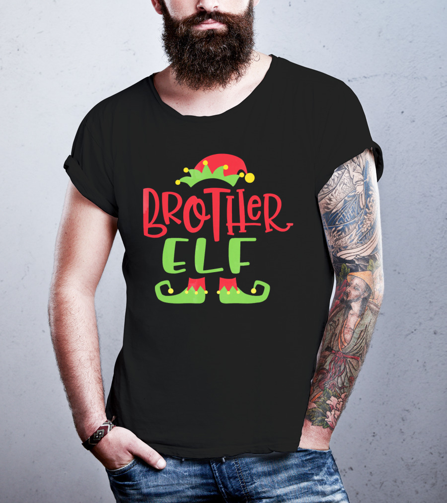 Brother Elf Christmas Hat And Shoes Festive Humor T-Shirt