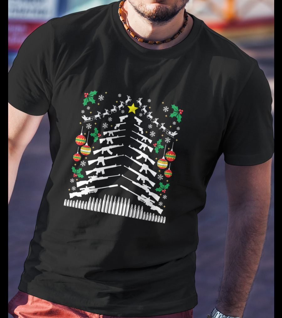 Guns AR 15 2nd Amendment Christmas Tree Funny Long Holiday T-Shirt
