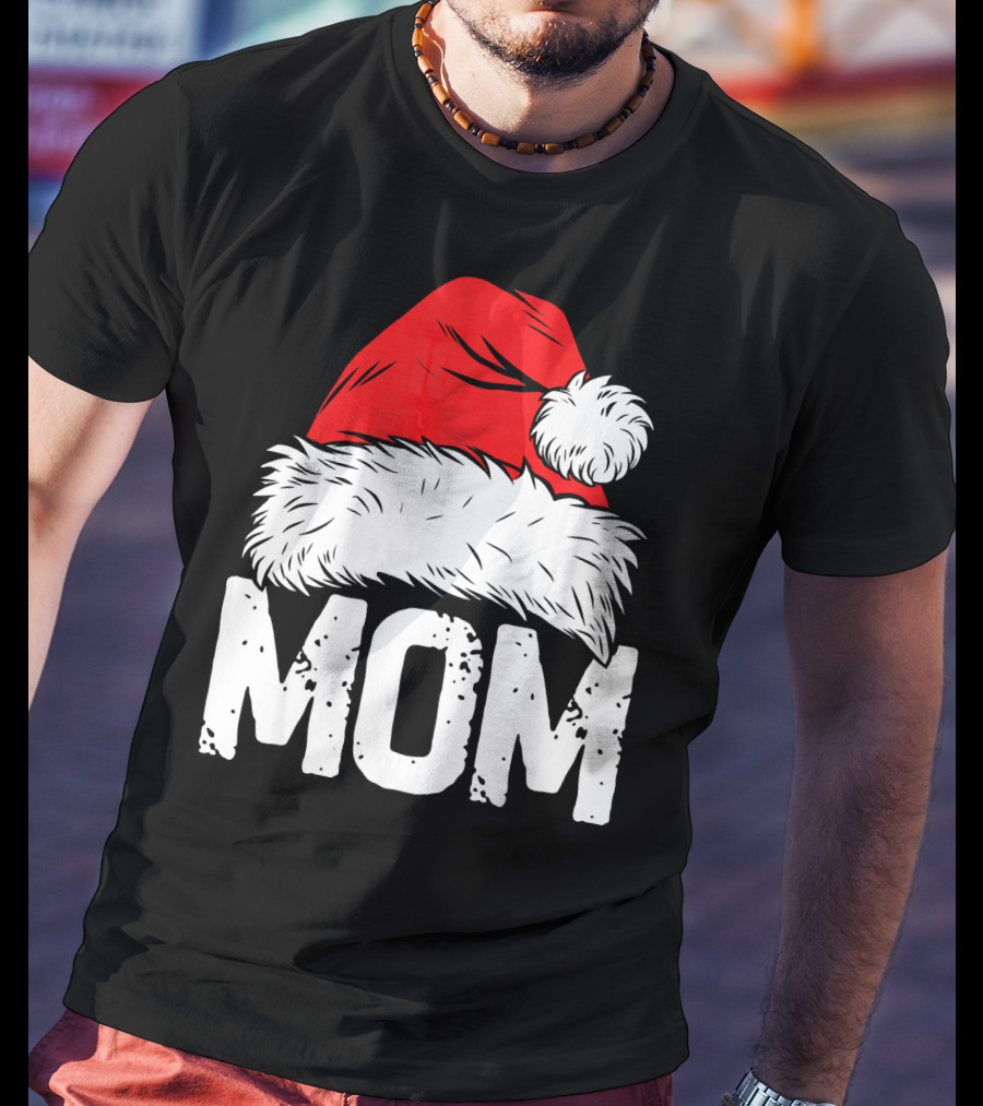 Mom Christmas Santa Hat Family Match T-Shirt