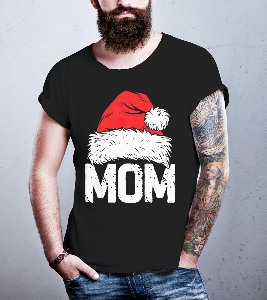 Mom Christmas Santa Hat Family Match T-Shirt