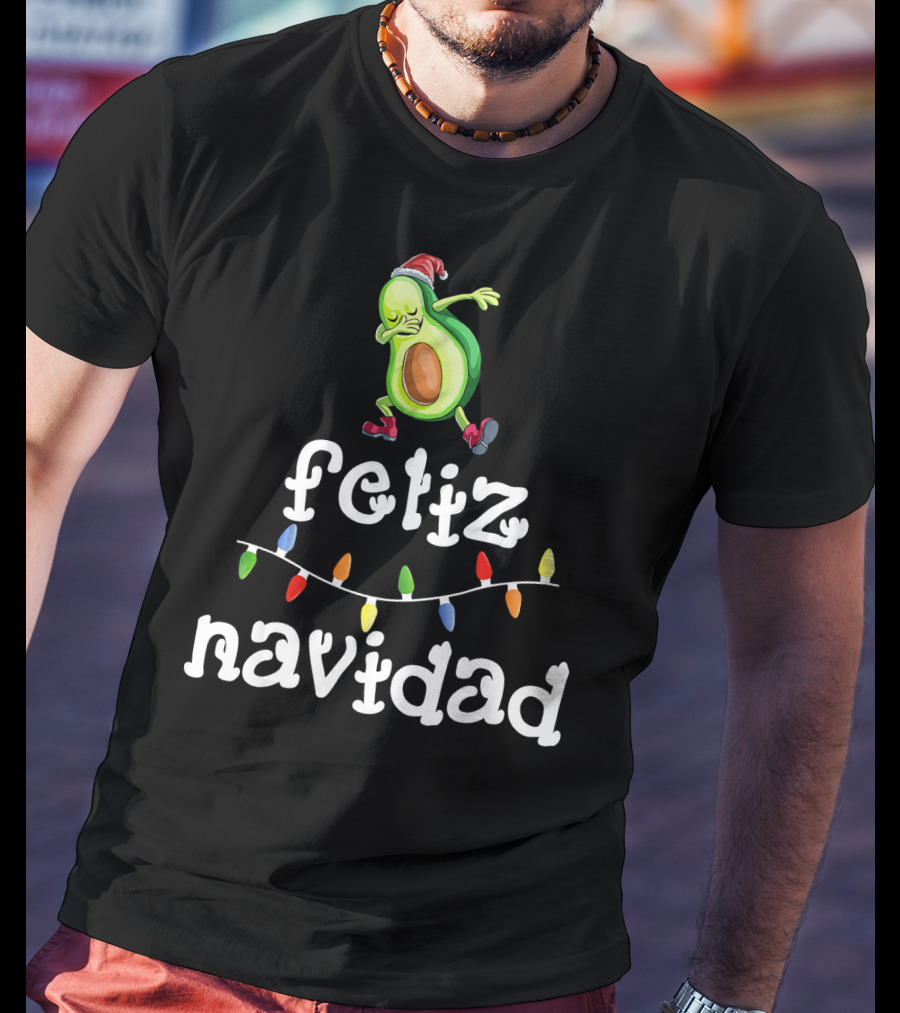 Feliz Navidad Avocado Dabbing With Christmas Lights T-Shirt