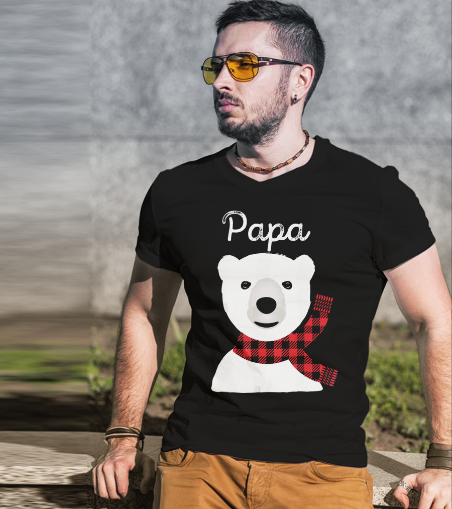 Papa Bear Buffalo Check Christmas Family Matching T-Shirt