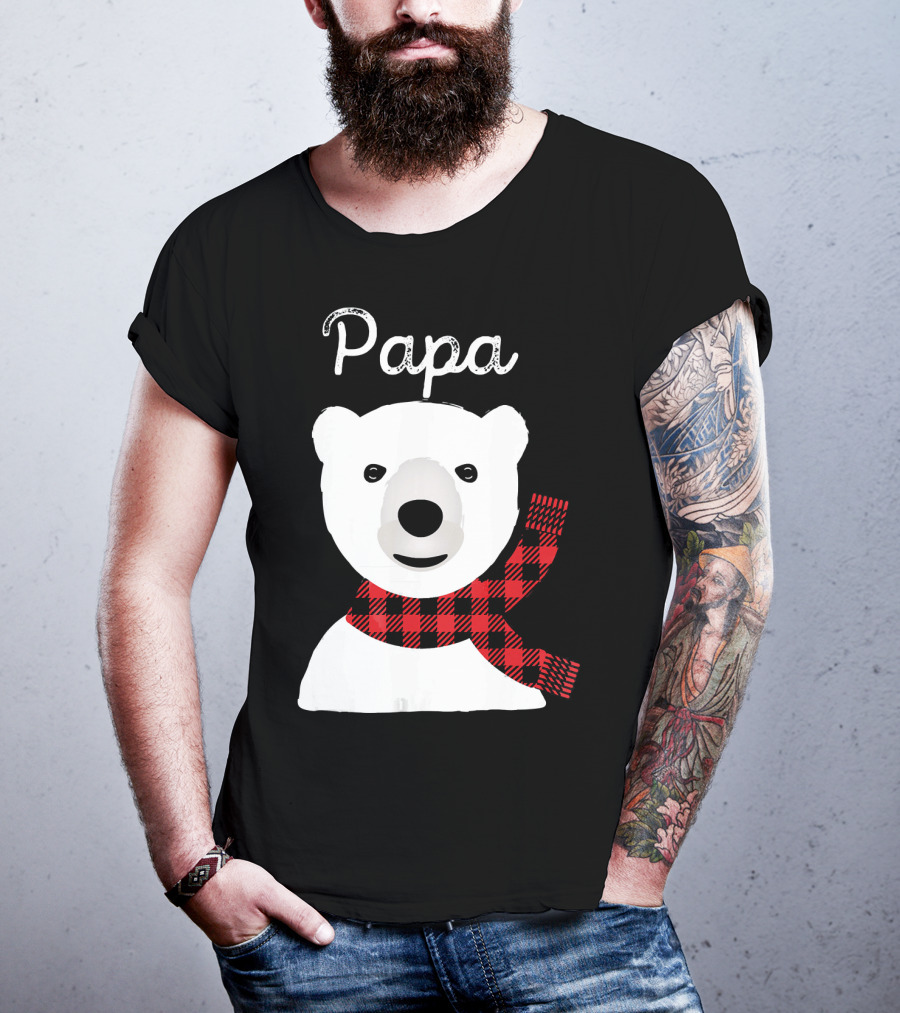 Papa Bear Buffalo Check Christmas Family Matching T-Shirt