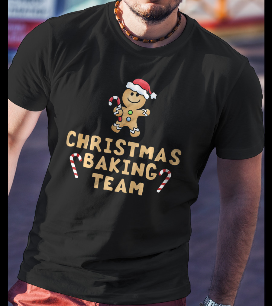 Christmas Baking Team Gingerbread Man Candy Canes And Santa Hat T-Shirt