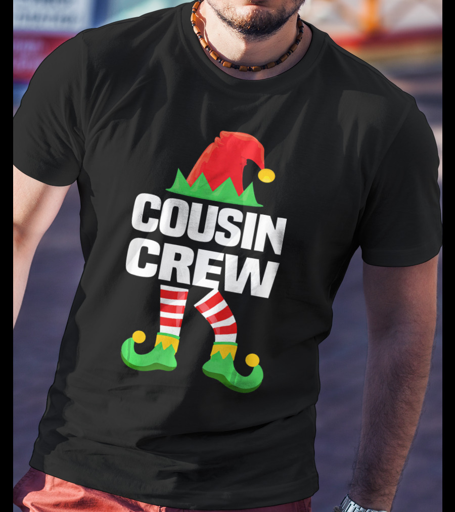Cousin Crew Elf Hat Striped Legs Christmas T-Shirt