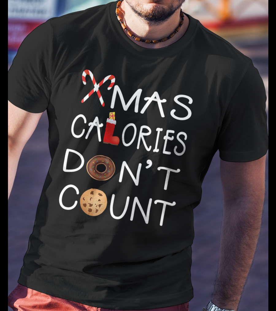 Xmas Calories Don't Count Candy Cane Boot Donut Cookie T-Shirt