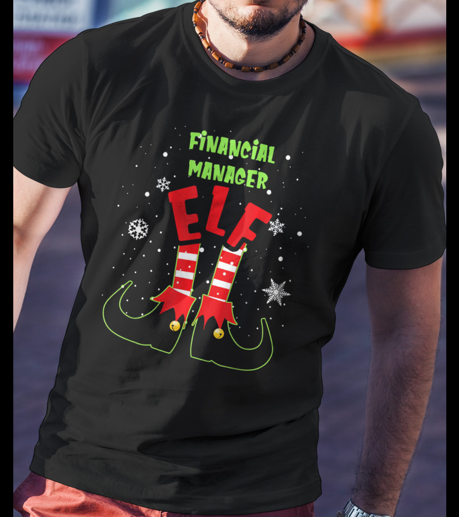 Financial Manager Elf Christmas Snowflake Striped Socks T-Shirt