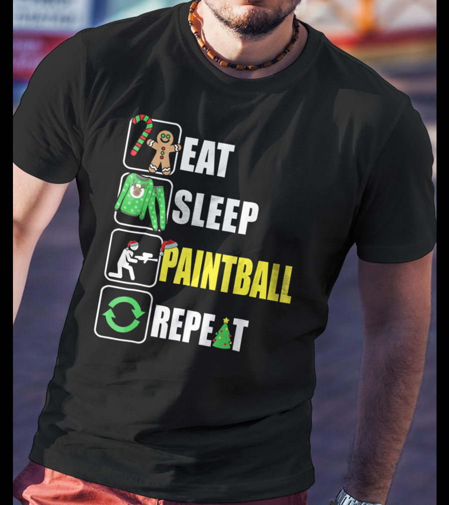 Festive Eat Sleep Paintball Repeat Christmas T-Shirt
