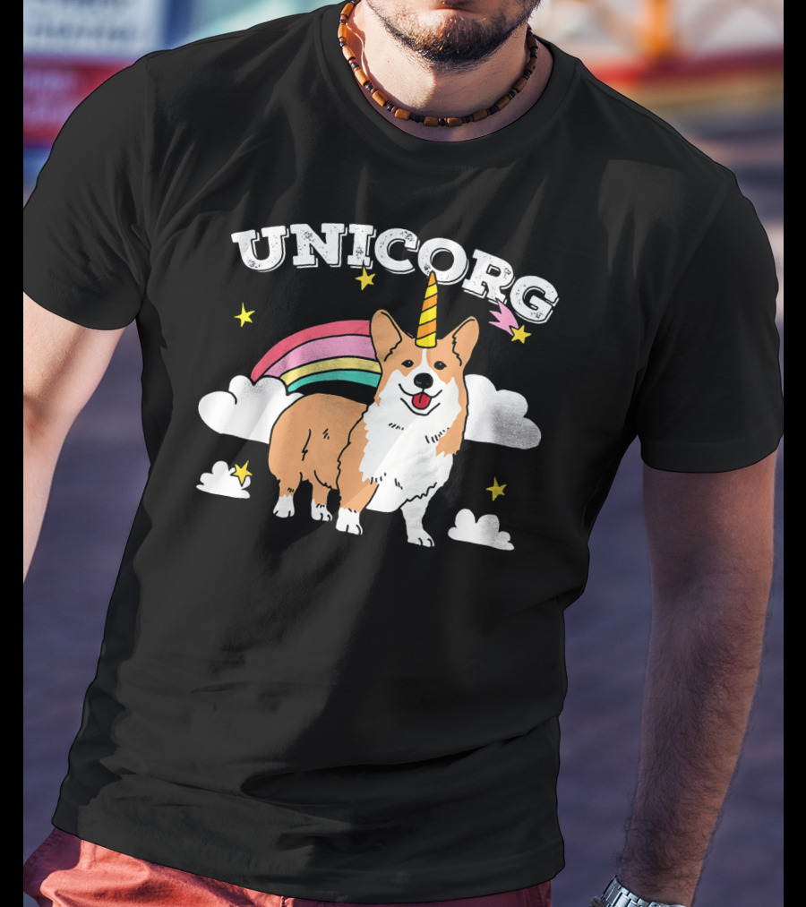 Unicorg Rainbow Unicorn Corgi With Stars And Clouds Birthday T-Shirt