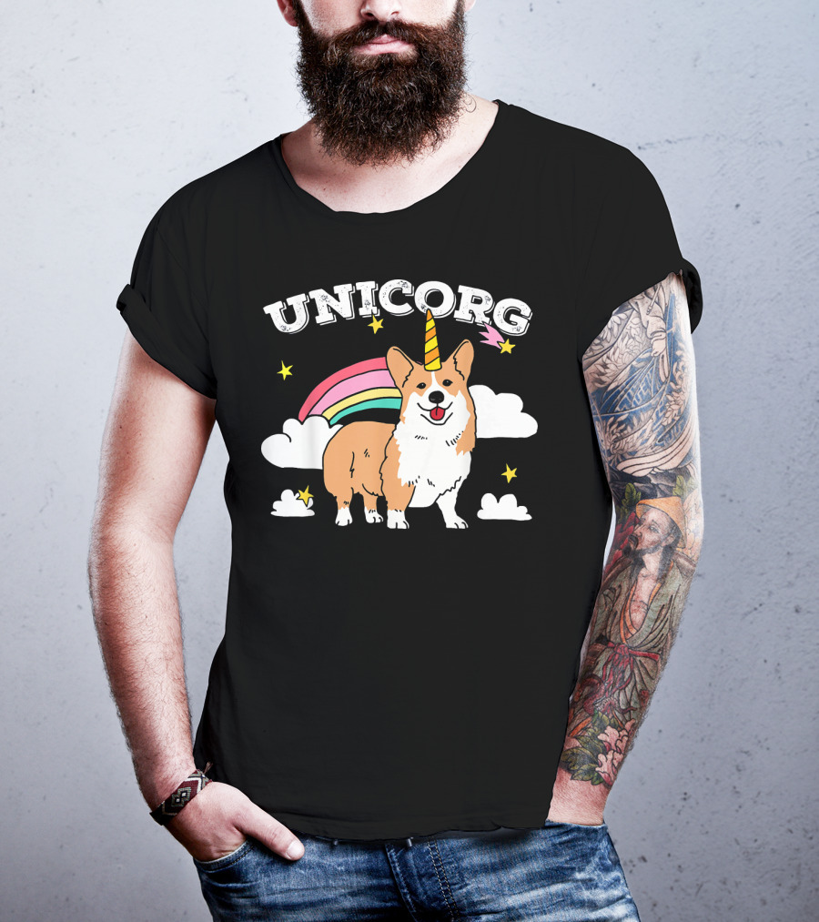 Unicorg Rainbow Unicorn Corgi With Stars And Clouds Birthday T-Shirt