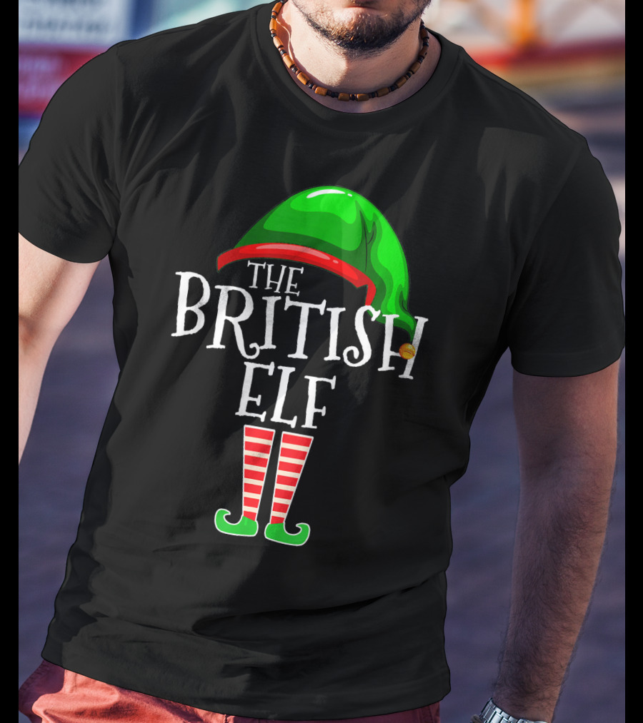 The British Elf Green Hat Red Striped Socks Family Matching Group T-Shirt