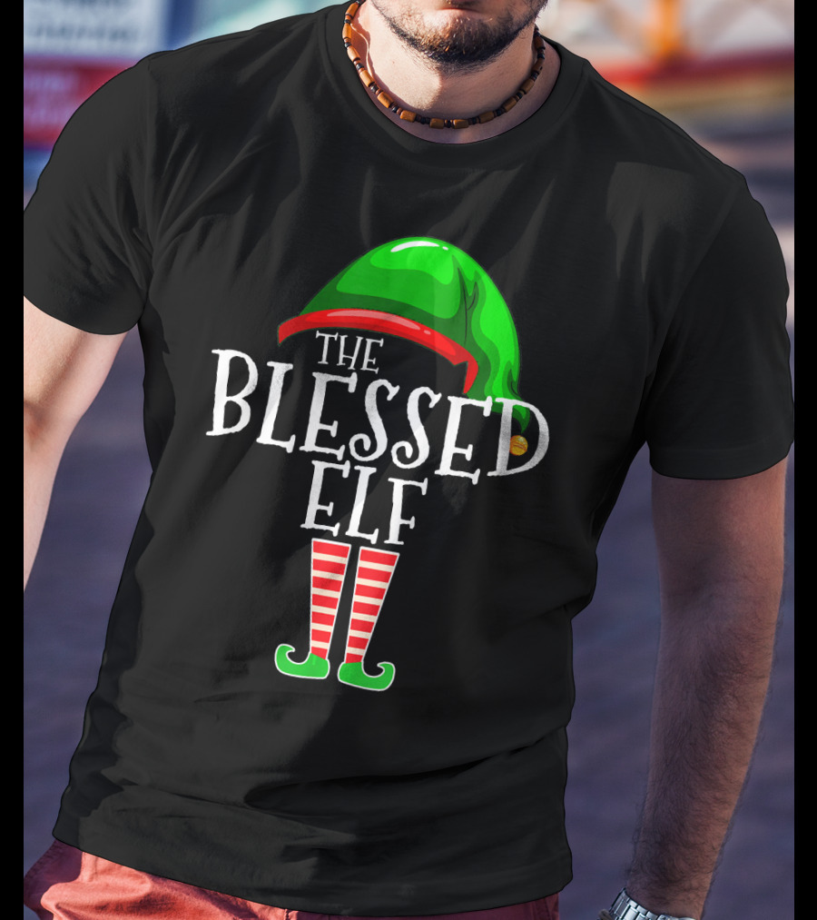 The Blessed Elf Hat And Striped Legs Christmas T-Shirt