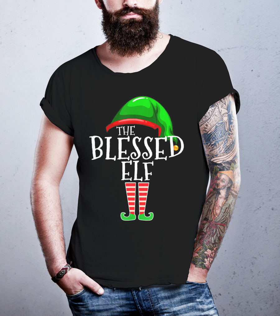 The Blessed Elf Hat And Striped Legs Christmas T-Shirt
