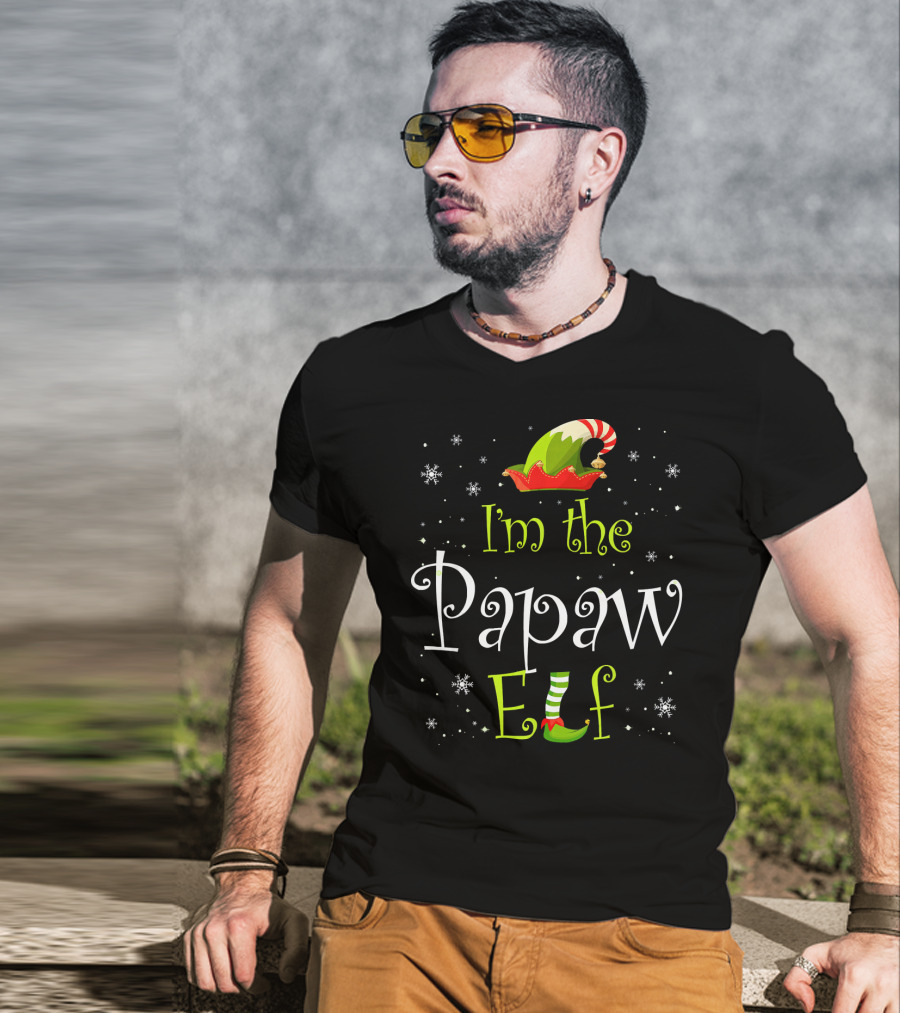 I'm The Papaw Elf Matching Family Group Christmas Snowflakes Hat And Shoe T-Shirt
