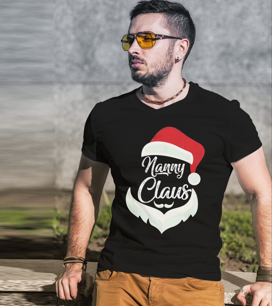 Nanny Claus Santa Hat And Beard Christmas T-Shirt
