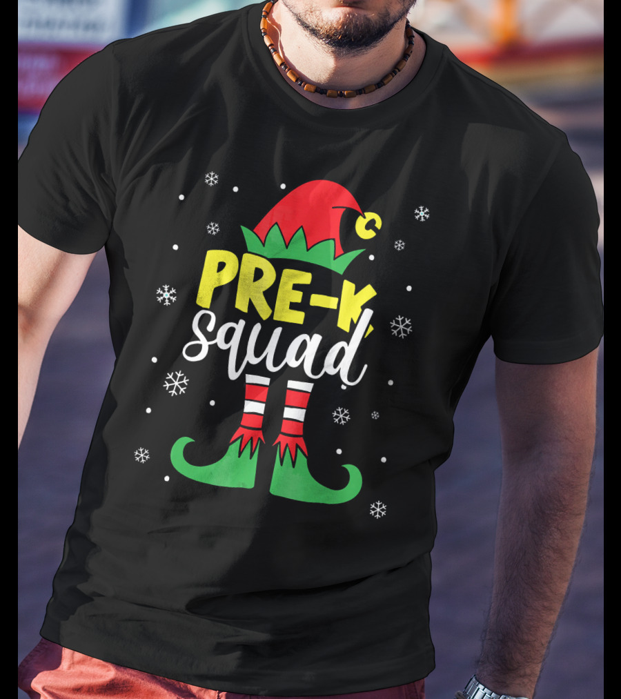 Pre K Squad Teacher Elf Christmas Snowflakes T-Shirt
