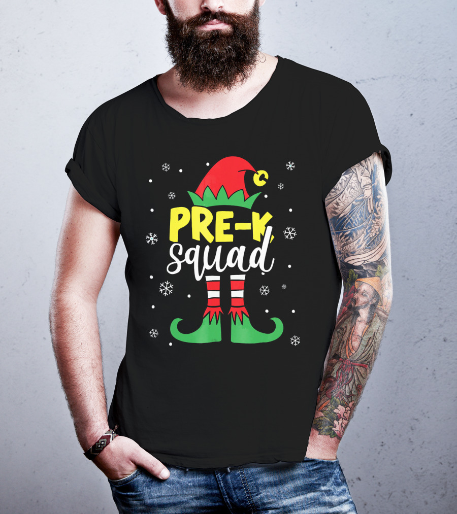 Pre K Squad Teacher Elf Christmas Snowflakes T-Shirt