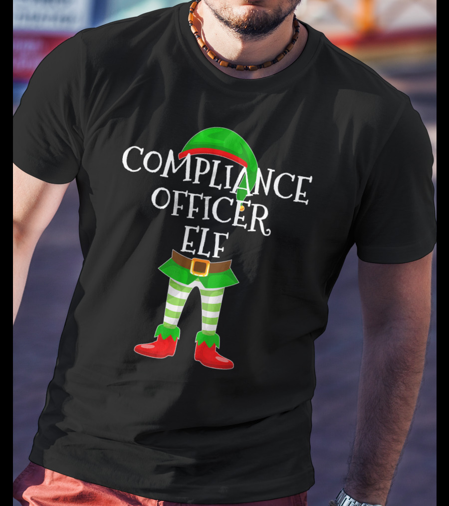 Compliance Officer Elf Christmas Outfit In Green And Red With Belt And Hat T-Shirt