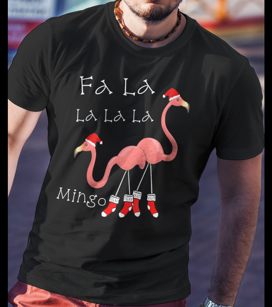 Fa La La La La La Mingo Pink Flamingo Christmas Santa T-Shirt
