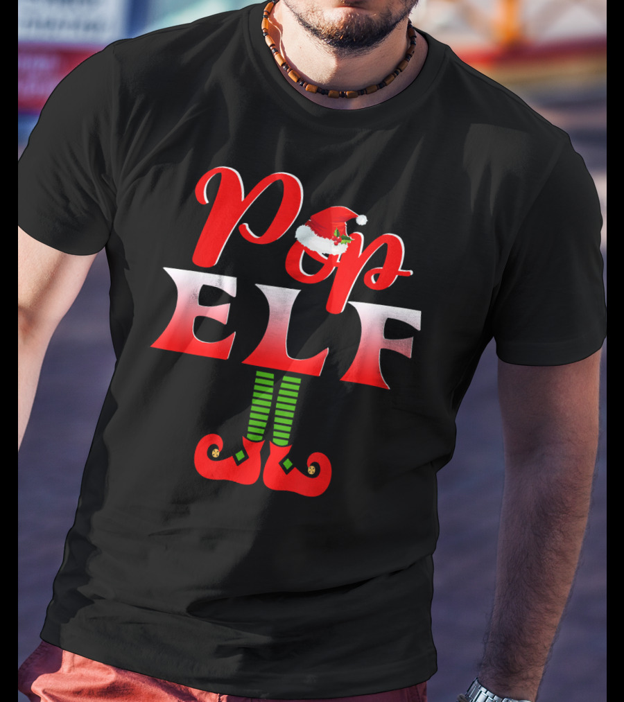 Pop Elf Santa Hat Funny Christmas Group T-Shirt