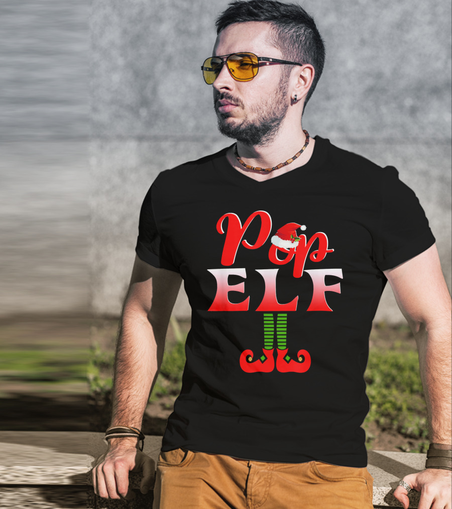 Pop Elf Santa Hat Funny Christmas Group T-Shirt