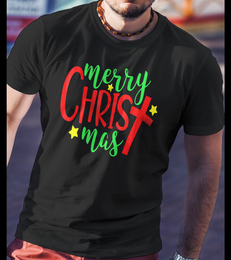 Merry Christmas Christian Cross Stars T-Shirt