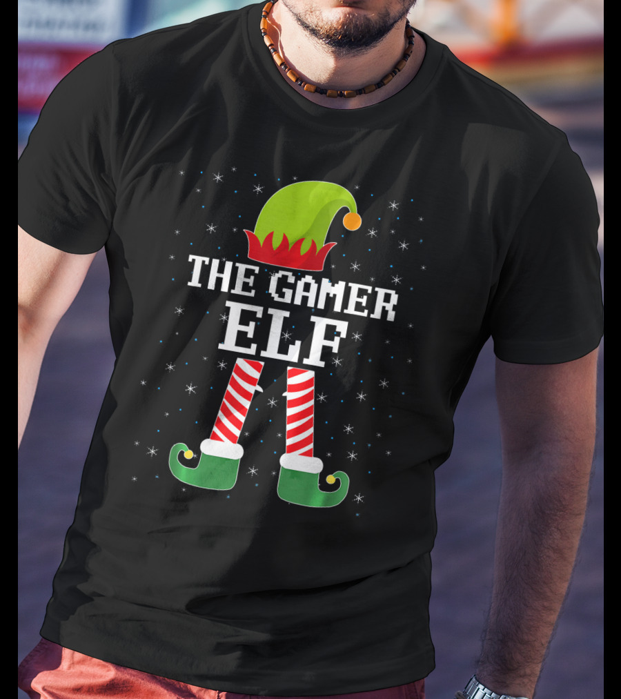 The Gamer Elf Christmas Video Games Holiday Pixelated T-Shirt