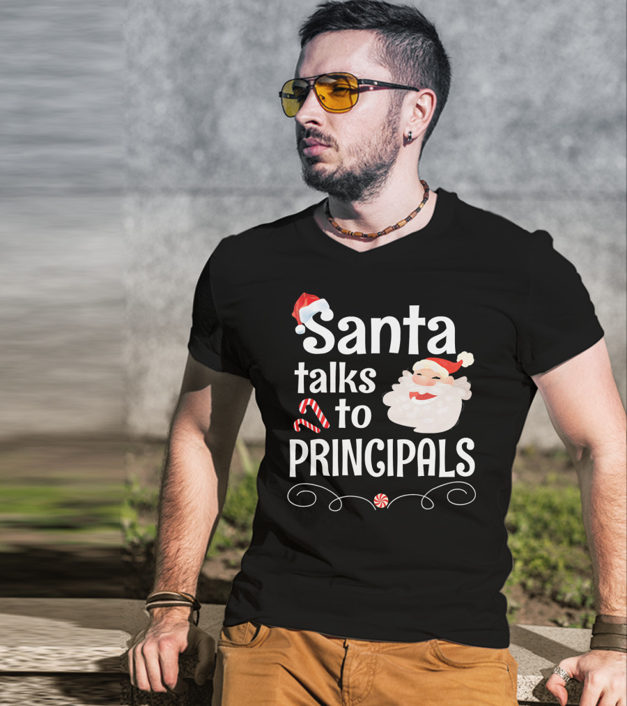 Santa Talks To Principals With Cute Santa Claus And Candy Cane T-Shirt