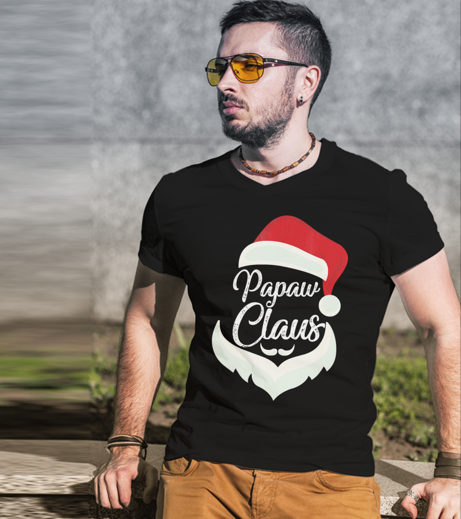 Papaw Claus Santa Hat White Beard Festive Christmas T-Shirt